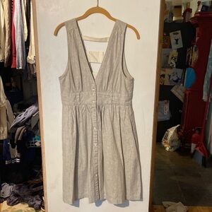 Tan Sleeveless Button-Down Linen and Sundress Dress 10